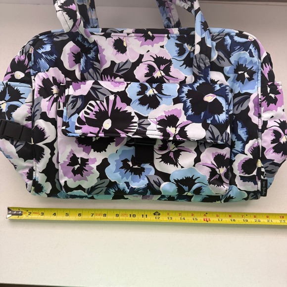 Vera Bradley Utility Travel Bag in Plum Pansies Cotton Weekender Carry On Tote - Picture 13 of 14